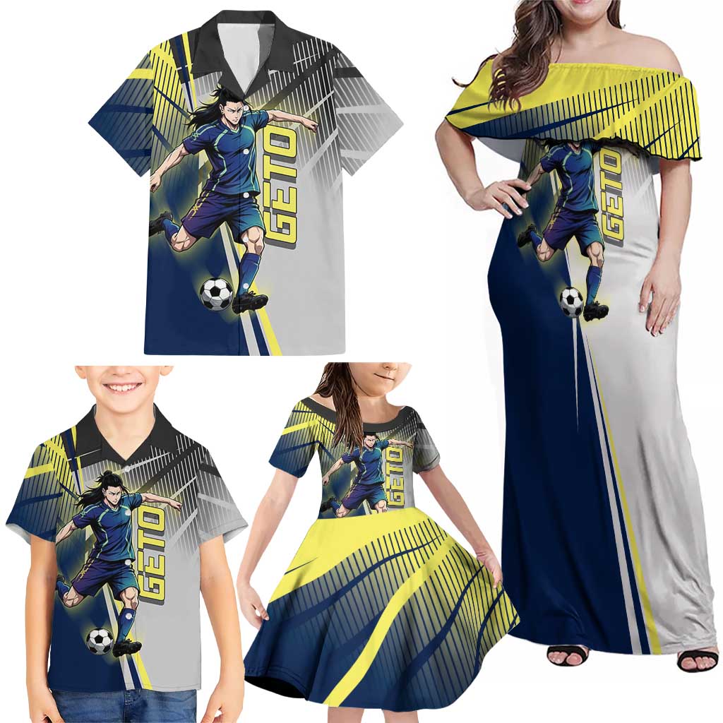 Personalized Geto Suguru Family Matching Off Shoulder Maxi Dress and Hawaiian Shirt Anime Soccer Action Illustration Art