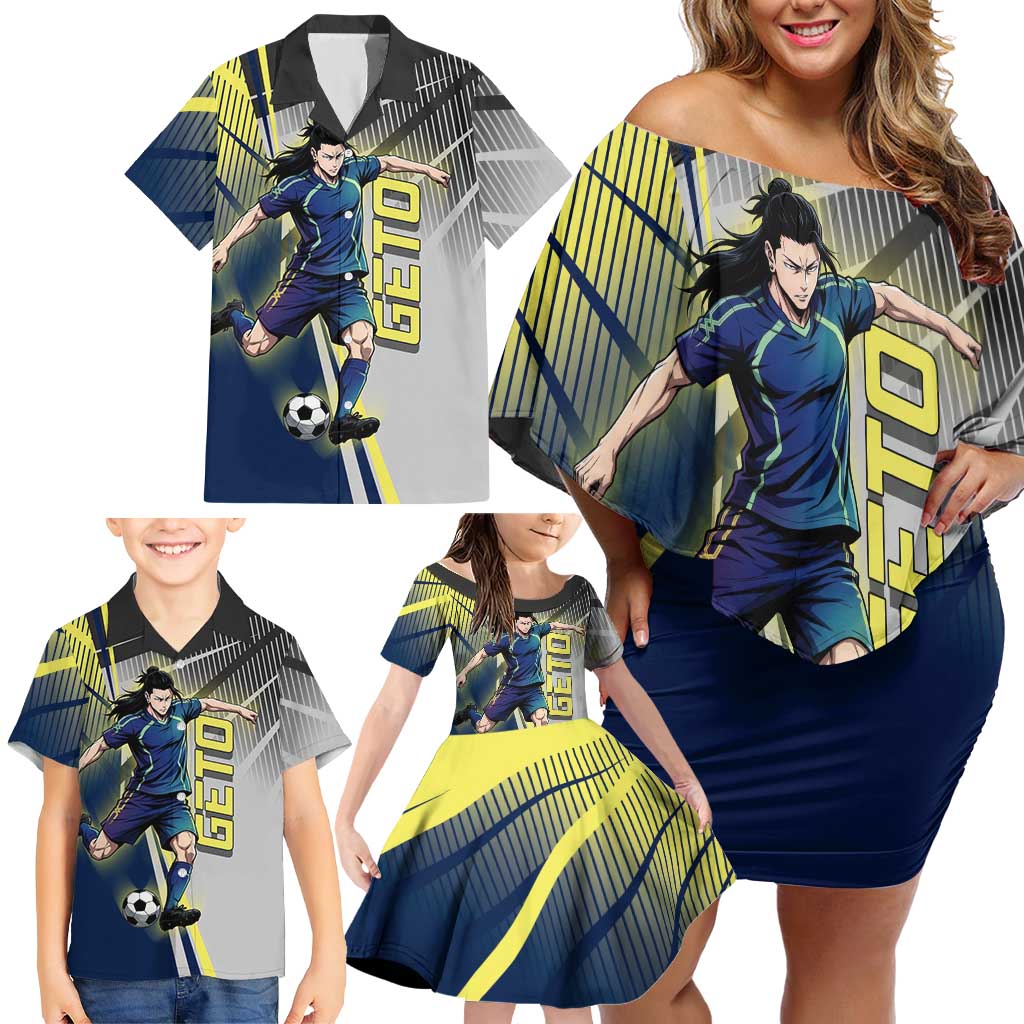 Personalized Geto Suguru Family Matching Off Shoulder Short Dress and Hawaiian Shirt Anime Soccer Action Illustration Art