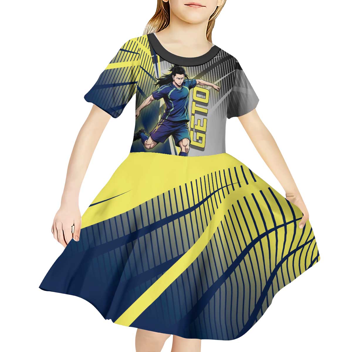 Personalized Geto Suguru Kid Short Sleeve Dress Anime Soccer Action Illustration Art