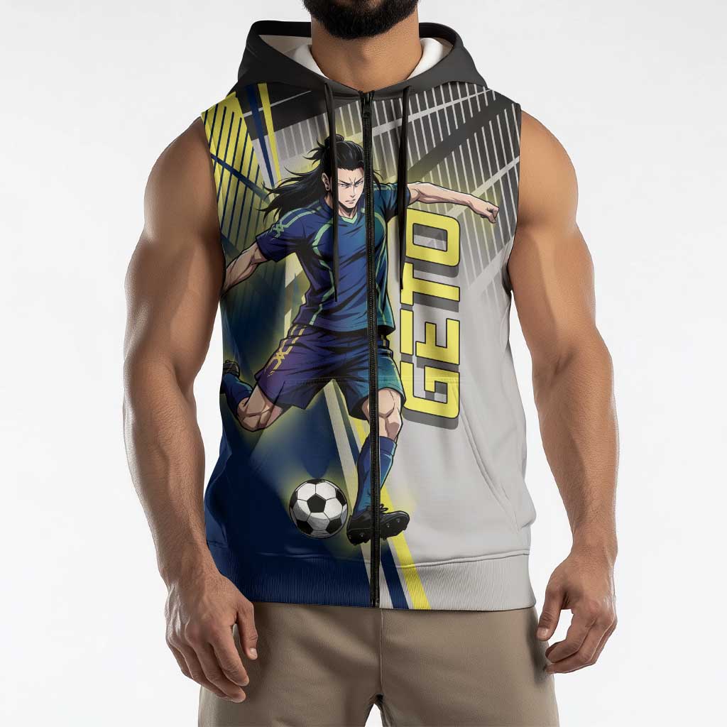 Personalized Geto Suguru Sleeveless Zip Hoodie Anime Soccer Action Illustration Art