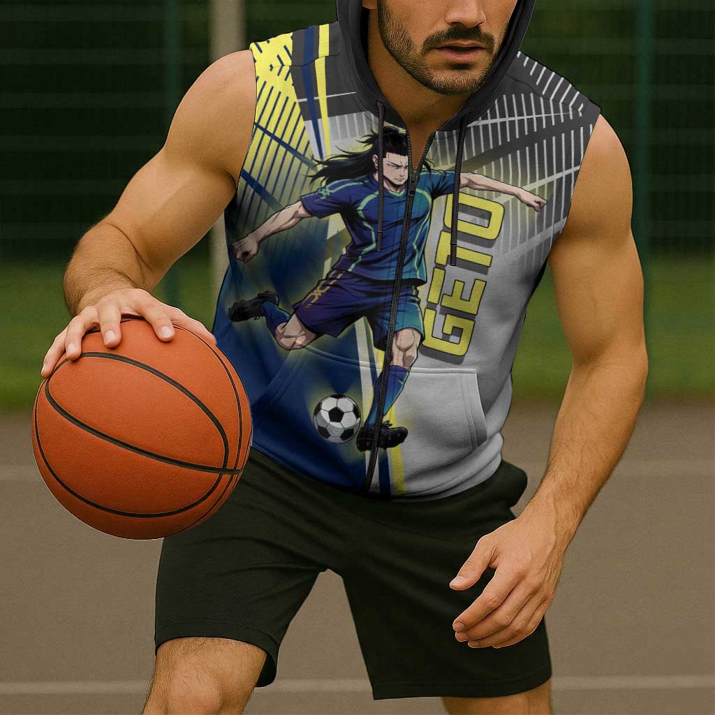 Personalized Geto Suguru Sleeveless Zip Hoodie Anime Soccer Action Illustration Art