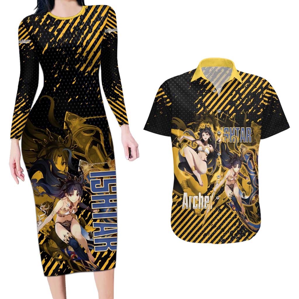 Ishtar Archer Fate Grand Order Couples Matching Long Sleeve Bodycon Dress and Hawaiian Shirt Anime Pop Art Grunge Style