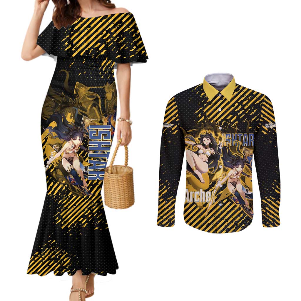 Ishtar Archer Fate Grand Order Couples Matching Mermaid Dress and Long Sleeve Button Shirt Anime Pop Art Grunge Style