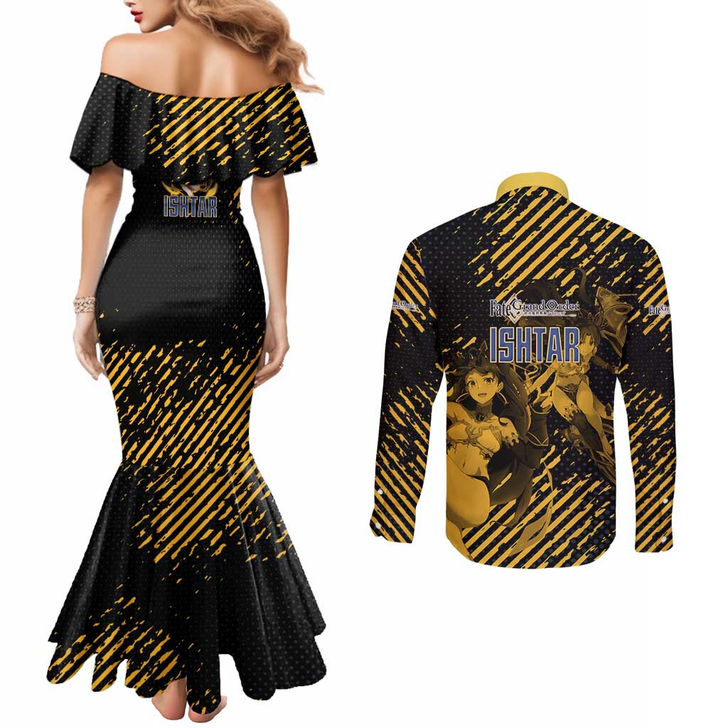 Ishtar Archer Fate Grand Order Couples Matching Mermaid Dress and Long Sleeve Button Shirt Anime Pop Art Grunge Style