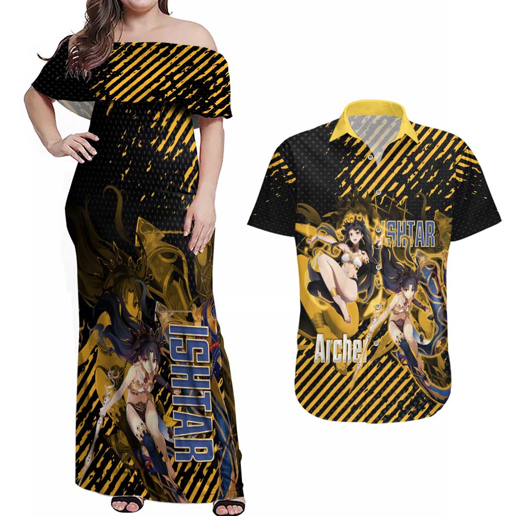 Ishtar Archer Fate Grand Order Couples Matching Off Shoulder Maxi Dress and Hawaiian Shirt Anime Pop Art Grunge Style