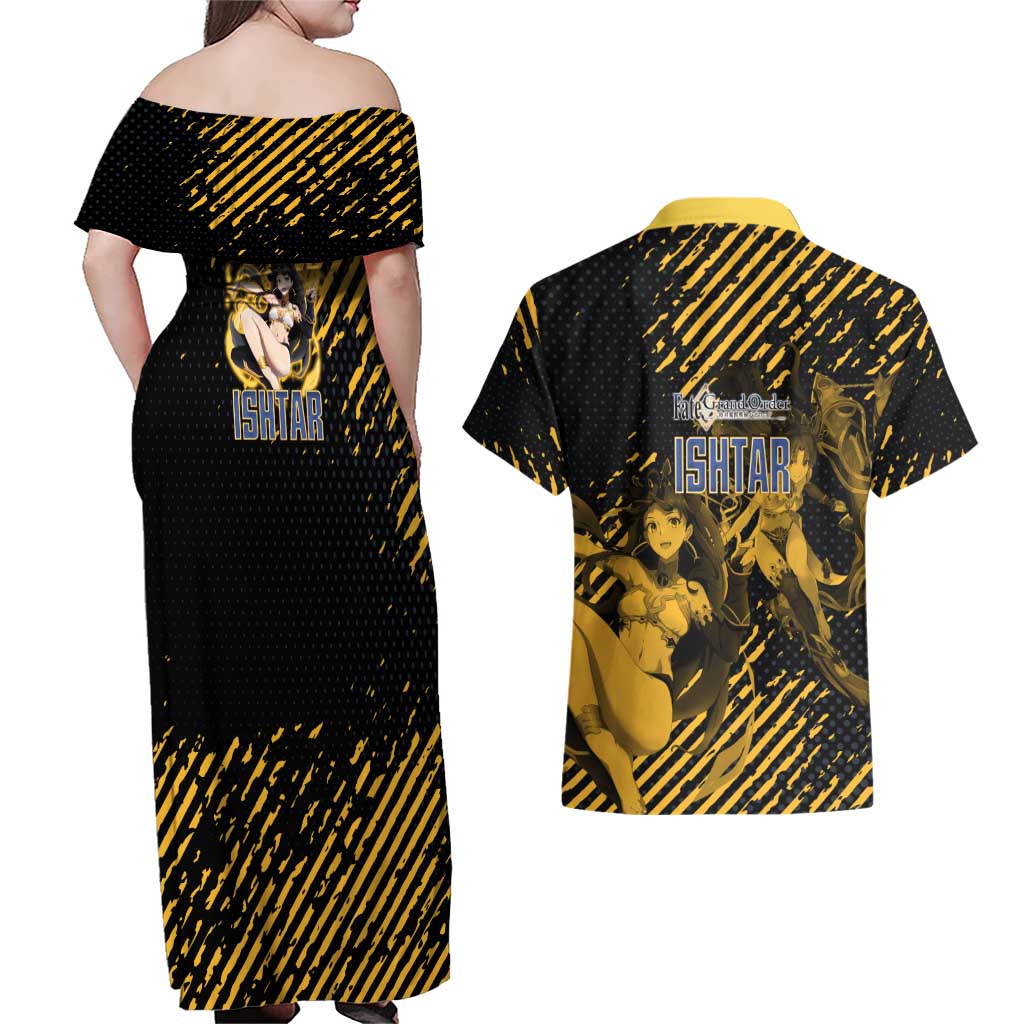 Ishtar Archer Fate Grand Order Couples Matching Off Shoulder Maxi Dress and Hawaiian Shirt Anime Pop Art Grunge Style