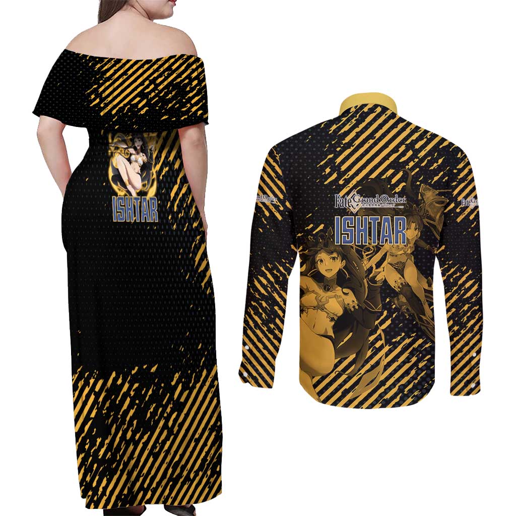 Ishtar Archer Fate Grand Order Couples Matching Off Shoulder Maxi Dress and Long Sleeve Button Shirt Anime Pop Art Grunge Style