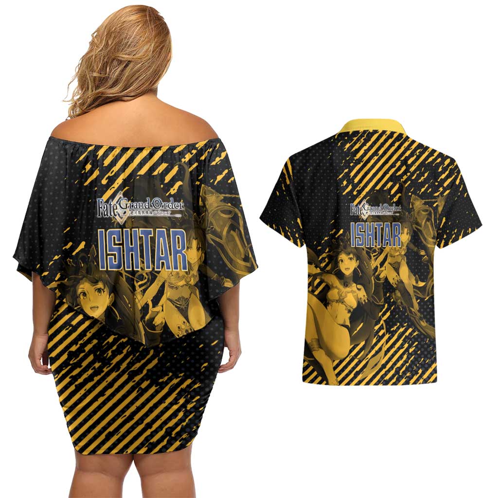 Ishtar Archer Fate Grand Order Couples Matching Off Shoulder Short Dress and Hawaiian Shirt Anime Pop Art Grunge Style