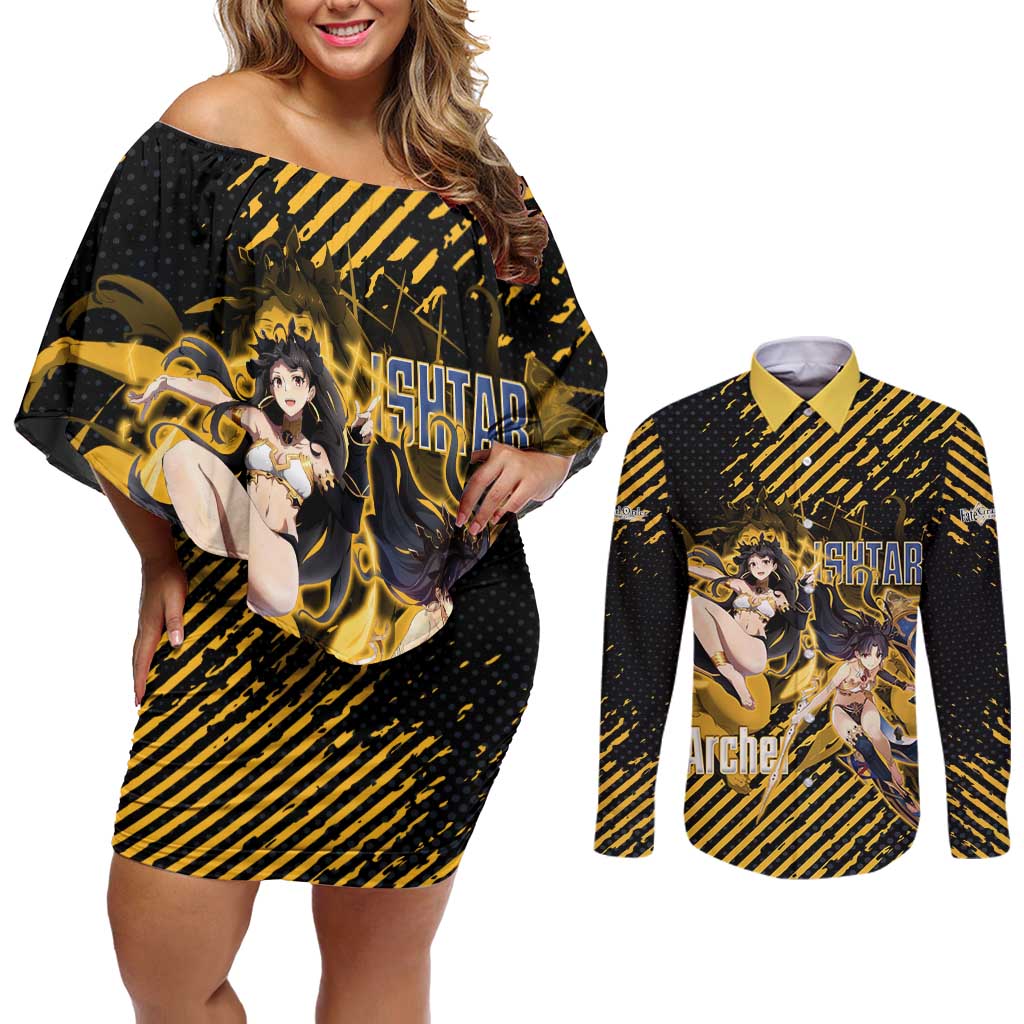 Ishtar Archer Fate Grand Order Couples Matching Off Shoulder Short Dress and Long Sleeve Button Shirt Anime Pop Art Grunge Style