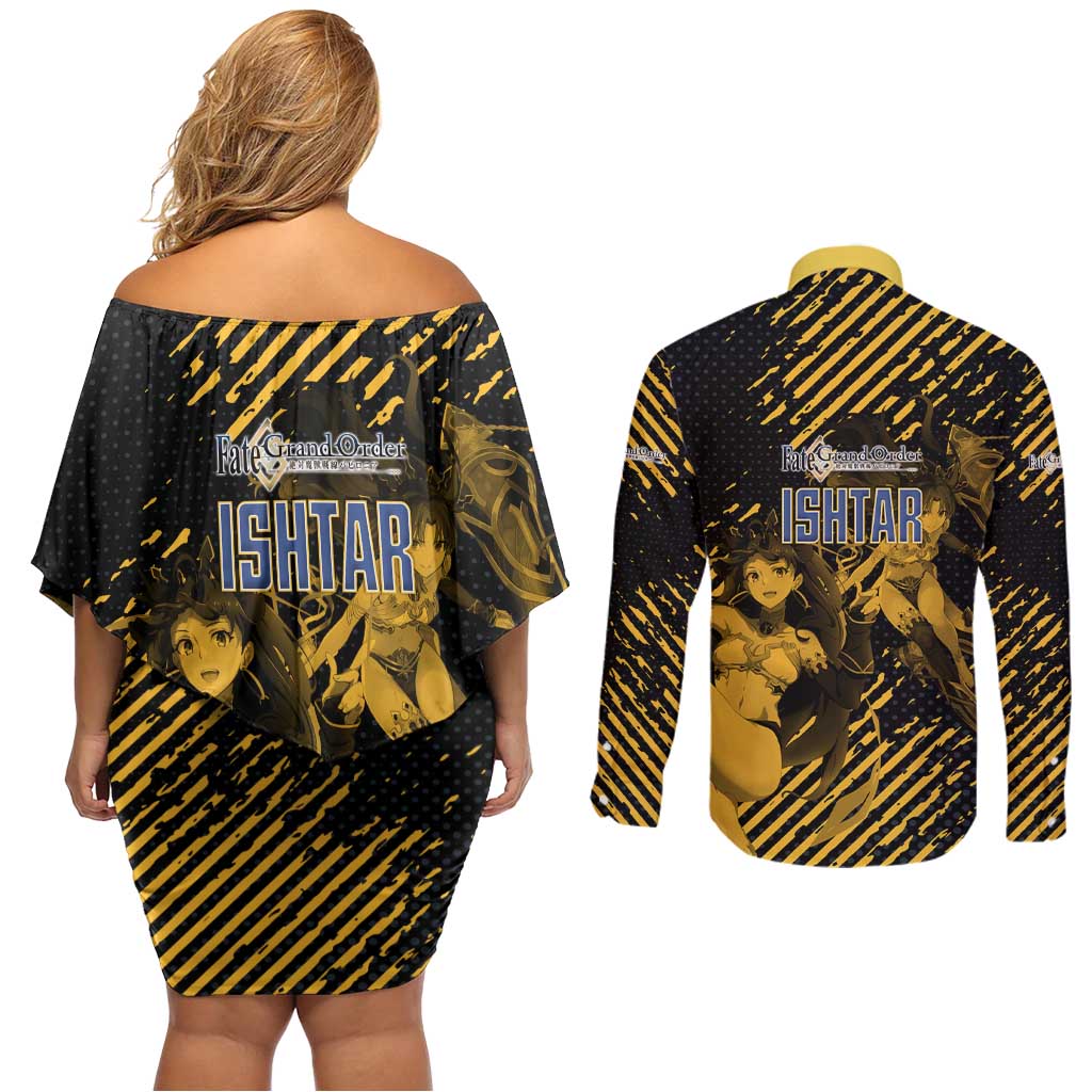 Ishtar Archer Fate Grand Order Couples Matching Off Shoulder Short Dress and Long Sleeve Button Shirt Anime Pop Art Grunge Style