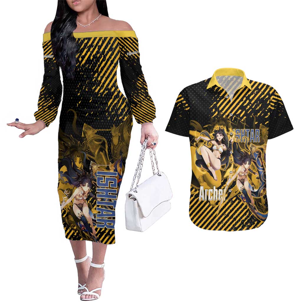 Ishtar Archer Fate Grand Order Couples Matching Off The Shoulder Long Sleeve Dress and Hawaiian Shirt Anime Pop Art Grunge Style