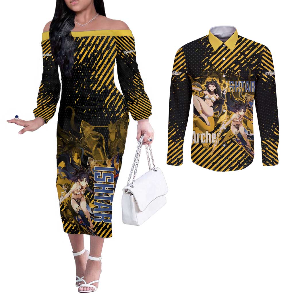 Ishtar Archer Fate Grand Order Couples Matching Off The Shoulder Long Sleeve Dress and Long Sleeve Button Shirt Anime Pop Art Grunge Style