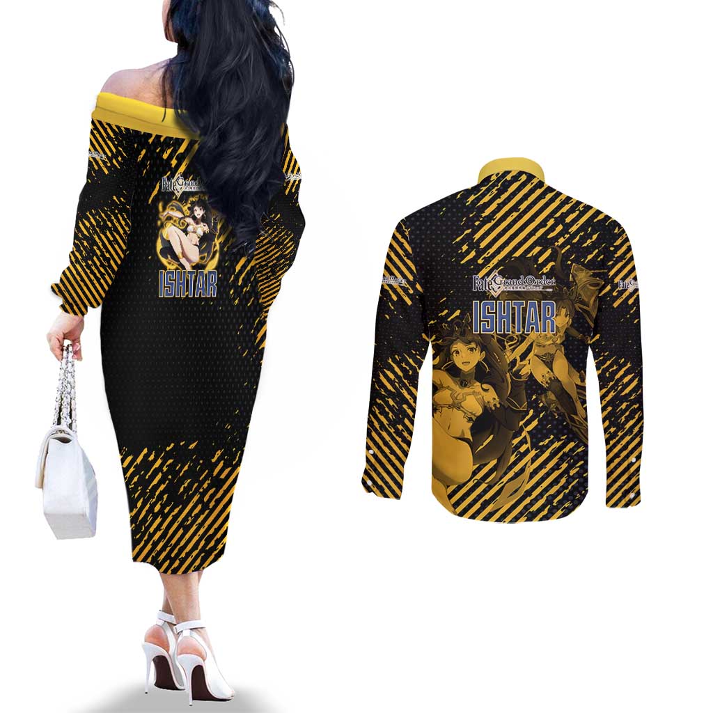 Ishtar Archer Fate Grand Order Couples Matching Off The Shoulder Long Sleeve Dress and Long Sleeve Button Shirt Anime Pop Art Grunge Style