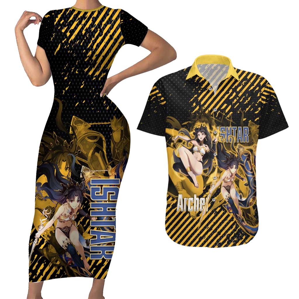 Ishtar Archer Fate Grand Order Couples Matching Short Sleeve Bodycon Dress and Hawaiian Shirt Anime Pop Art Grunge Style
