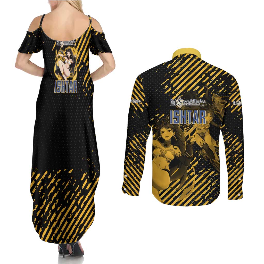 Ishtar Archer Fate Grand Order Couples Matching Summer Maxi Dress and Long Sleeve Button Shirt Anime Pop Art Grunge Style