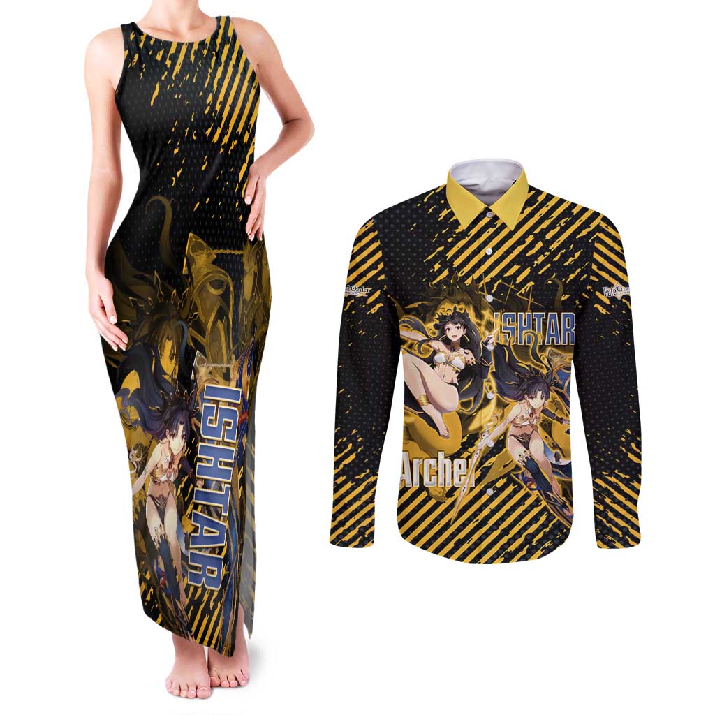 Ishtar Archer Fate Grand Order Couples Matching Tank Maxi Dress and Long Sleeve Button Shirt Anime Pop Art Grunge Style