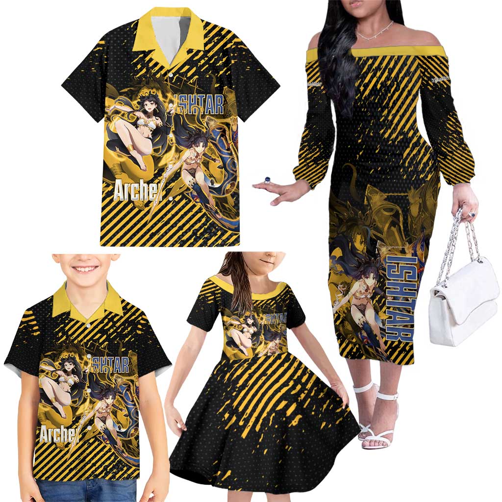 Ishtar Archer Fate Grand Order Family Matching Off The Shoulder Long Sleeve Dress and Hawaiian Shirt Anime Pop Art Grunge Style