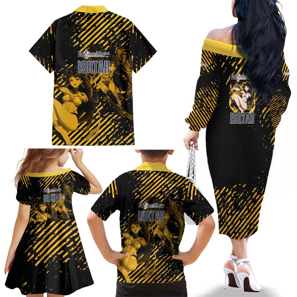 Ishtar Archer Fate Grand Order Family Matching Off The Shoulder Long Sleeve Dress and Hawaiian Shirt Anime Pop Art Grunge Style