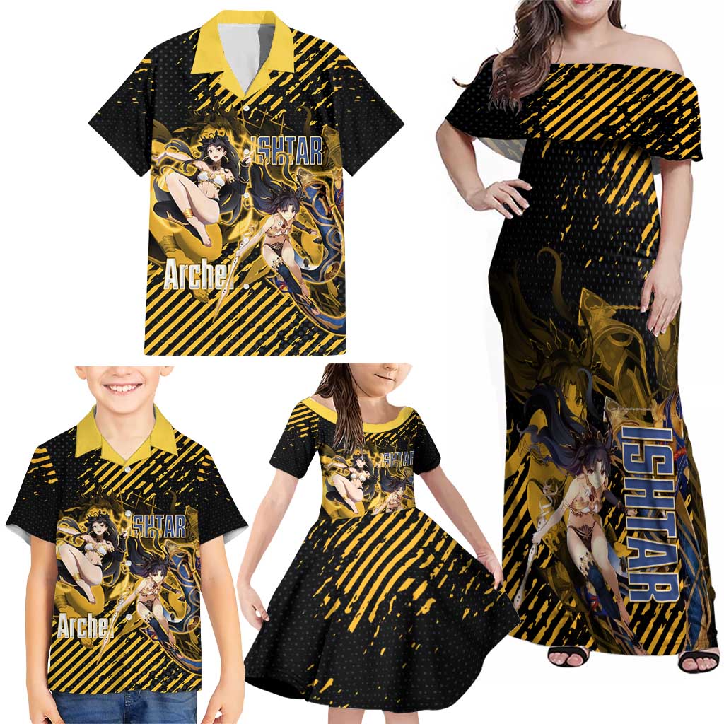 Ishtar Archer Fate Grand Order Family Matching Off Shoulder Maxi Dress and Hawaiian Shirt Anime Pop Art Grunge Style