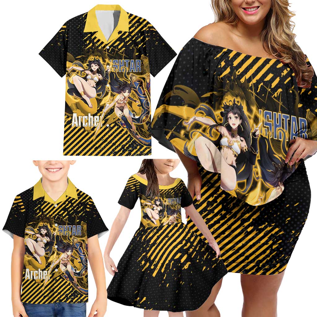 Ishtar Archer Fate Grand Order Family Matching Off Shoulder Short Dress and Hawaiian Shirt Anime Pop Art Grunge Style