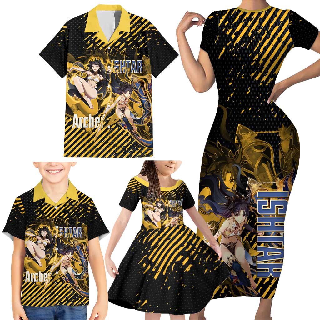 Ishtar Archer Fate Grand Order Family Matching Short Sleeve Bodycon Dress and Hawaiian Shirt Anime Pop Art Grunge Style