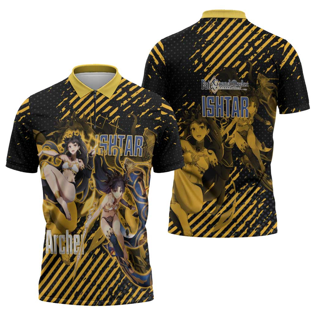 Ishtar Archer Fate Grand Order Zipper Polo Shirt Anime Pop Art Grunge Style