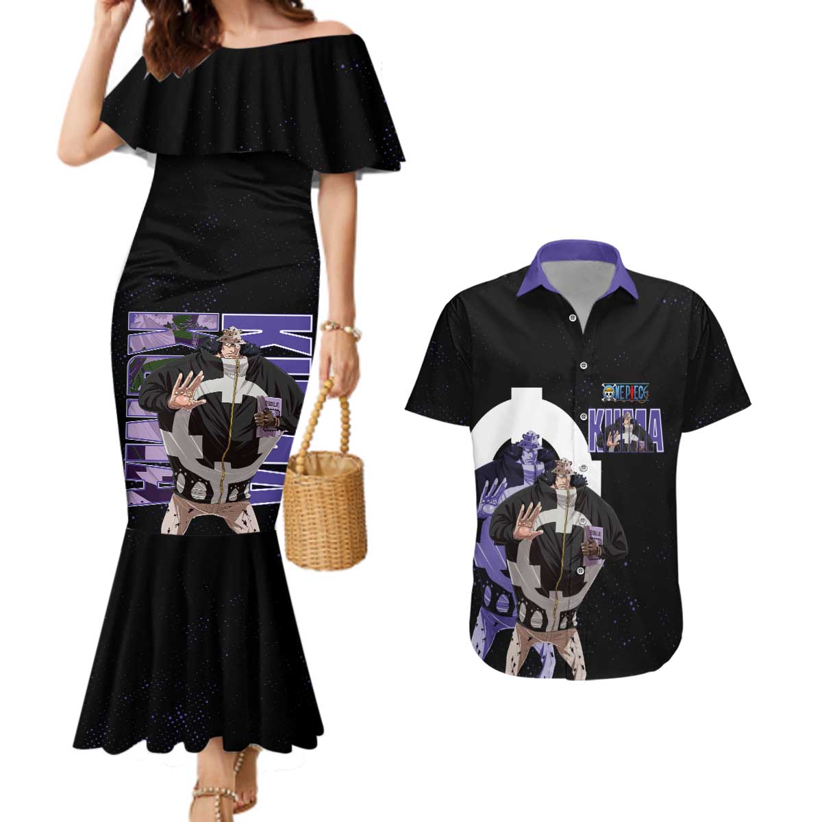 Kuma One Piece Couples Matching Mermaid Dress and Hawaiian Shirt Retro Comic Dot Aesthetic