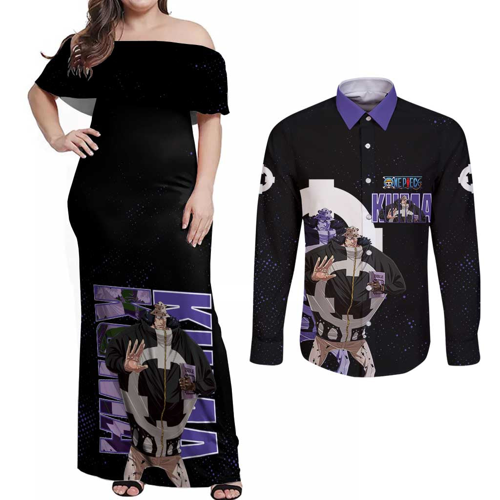 Kuma One Piece Couples Matching Off Shoulder Maxi Dress and Long Sleeve Button Shirt Retro Comic Dot Aesthetic