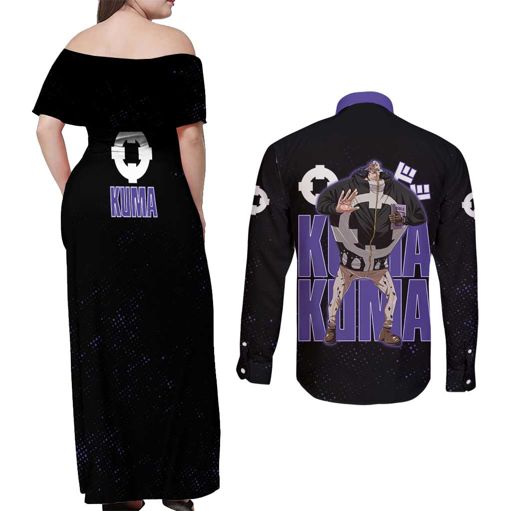 Kuma One Piece Couples Matching Off Shoulder Maxi Dress and Long Sleeve Button Shirt Retro Comic Dot Aesthetic