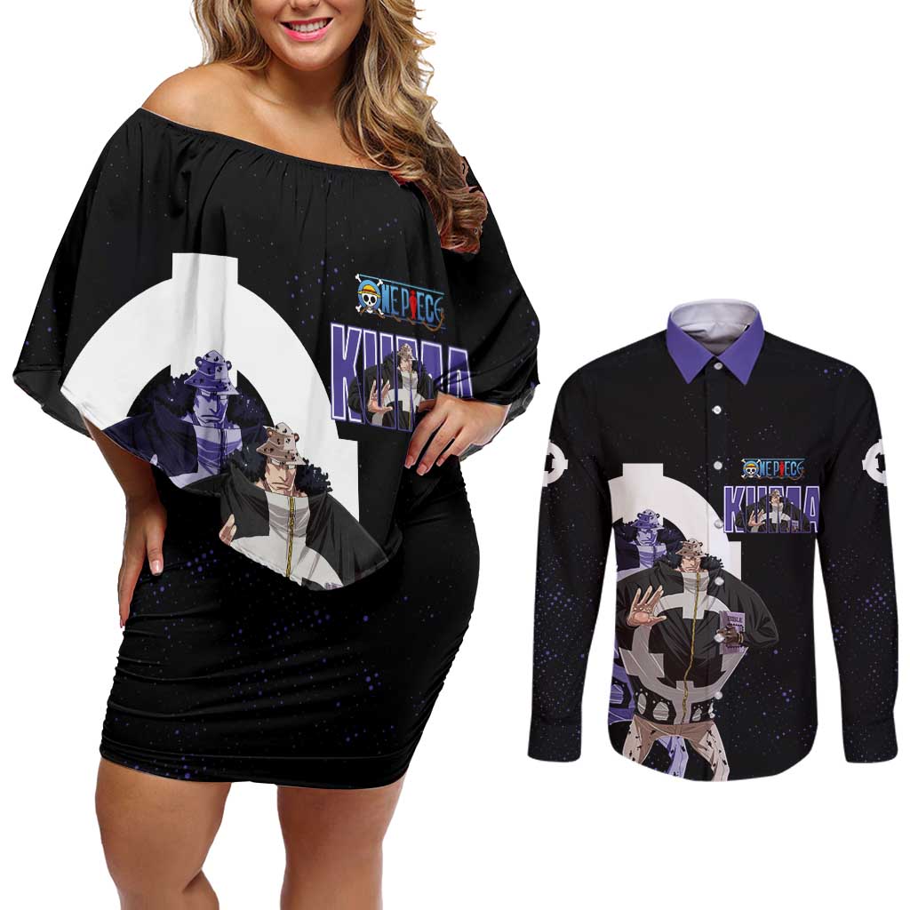 Kuma One Piece Couples Matching Off Shoulder Short Dress and Long Sleeve Button Shirt Retro Comic Dot Aesthetic