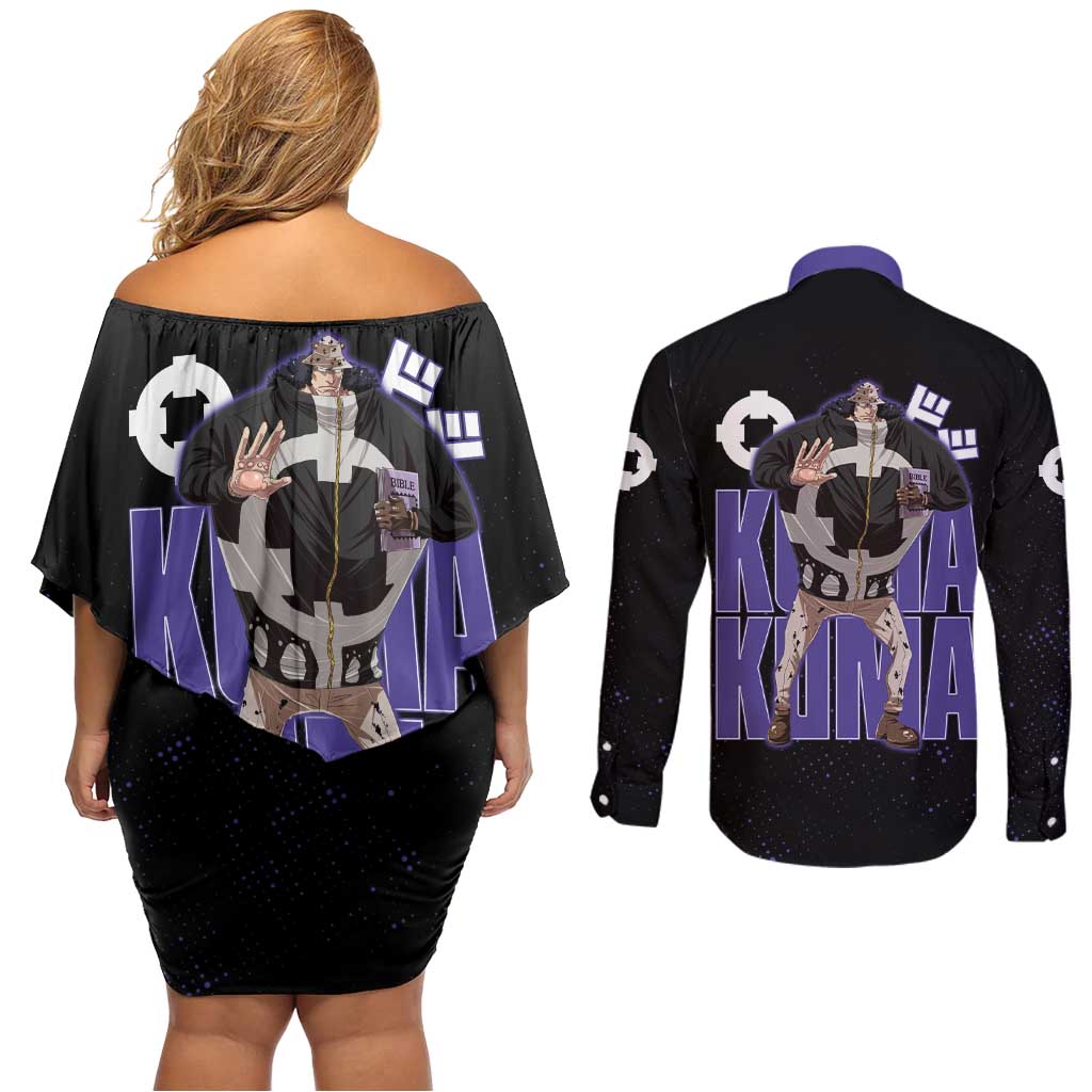 Kuma One Piece Couples Matching Off Shoulder Short Dress and Long Sleeve Button Shirt Retro Comic Dot Aesthetic