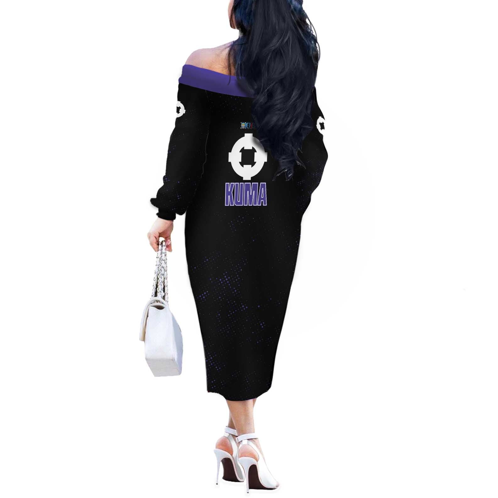 Kuma One Piece Off The Shoulder Long Sleeve Dress Retro Comic Dot Aesthetic