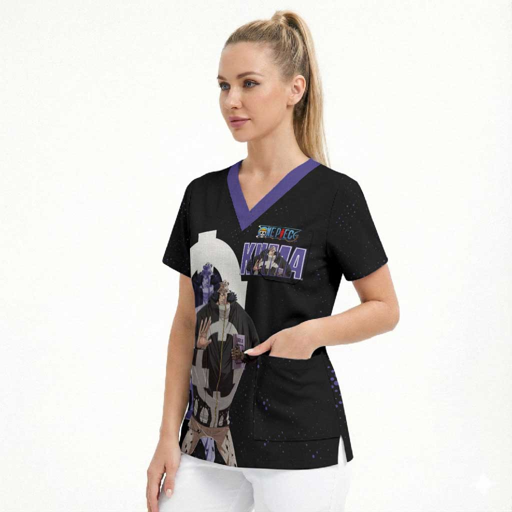Kuma One Piece Scrub Top Retro Comic Dot Aesthetic