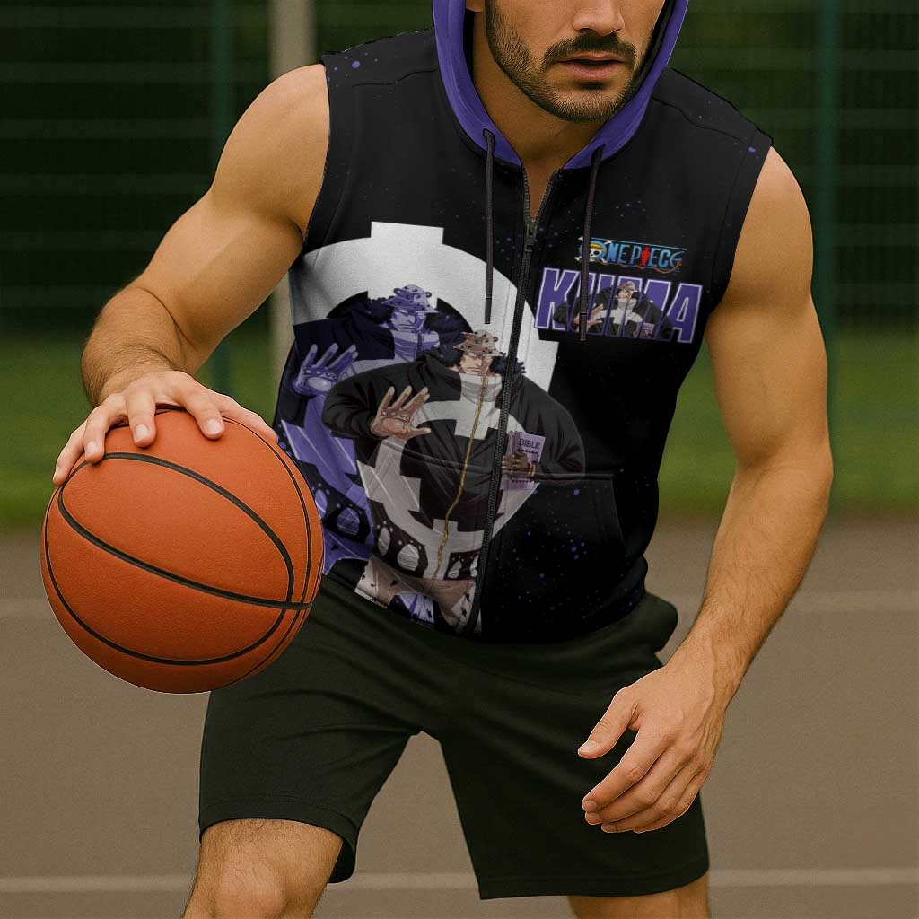 Kuma One Piece Sleeveless Zip Hoodie Retro Comic Dot Aesthetic
