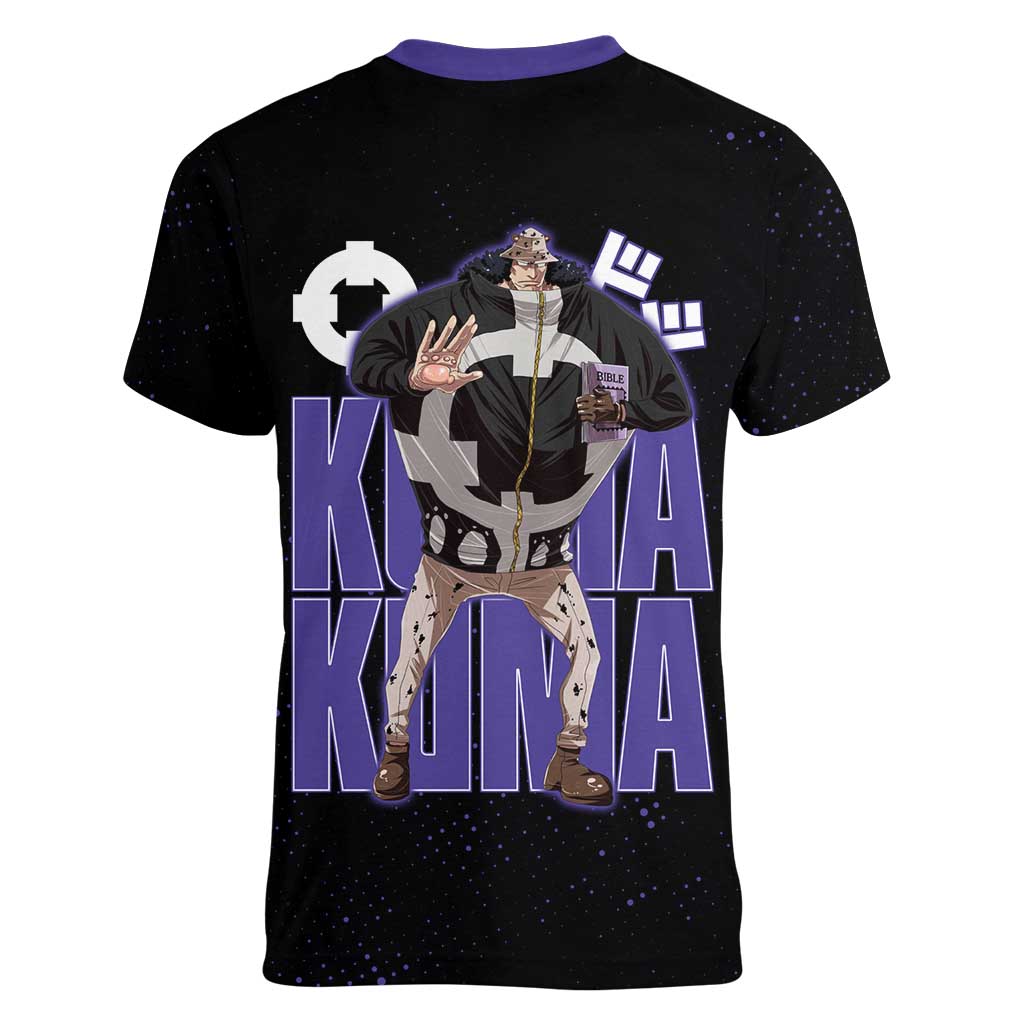 Kuma One Piece Women V-Neck T-Shirt Retro Comic Dot Aesthetic