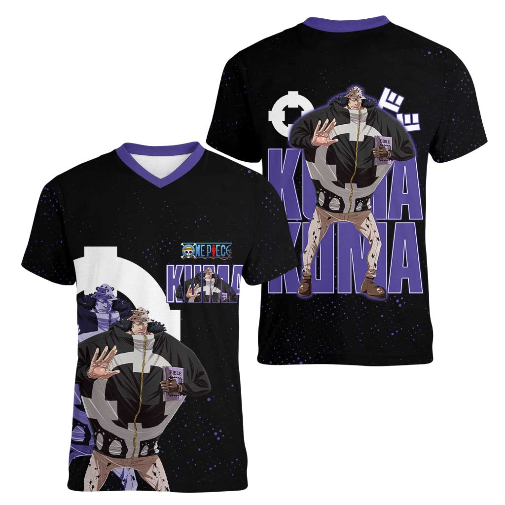 Kuma One Piece Women V-Neck T-Shirt Retro Comic Dot Aesthetic