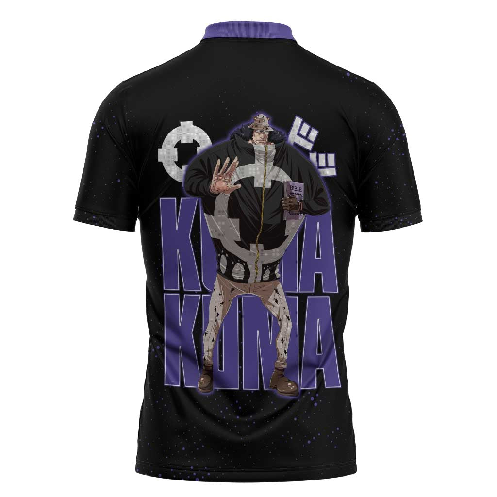 Kuma One Piece Zipper Polo Shirt Retro Comic Dot Aesthetic