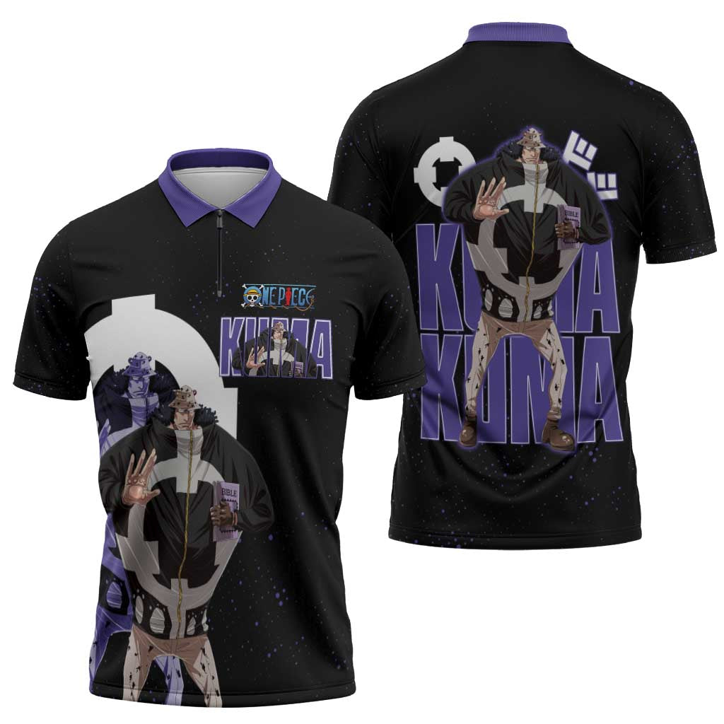 Kuma One Piece Zipper Polo Shirt Retro Comic Dot Aesthetic