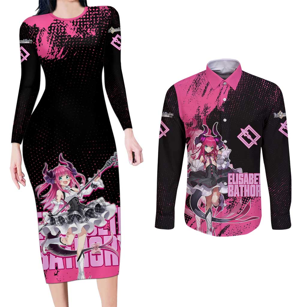 Elisabeth Bathory Fate Grand Order Couples Matching Long Sleeve Bodycon Dress and Long Sleeve Button Shirt Gothic Anime Splash Art Style