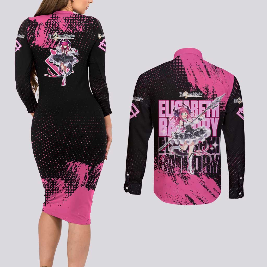 Elisabeth Bathory Fate Grand Order Couples Matching Long Sleeve Bodycon Dress and Long Sleeve Button Shirt Gothic Anime Splash Art Style