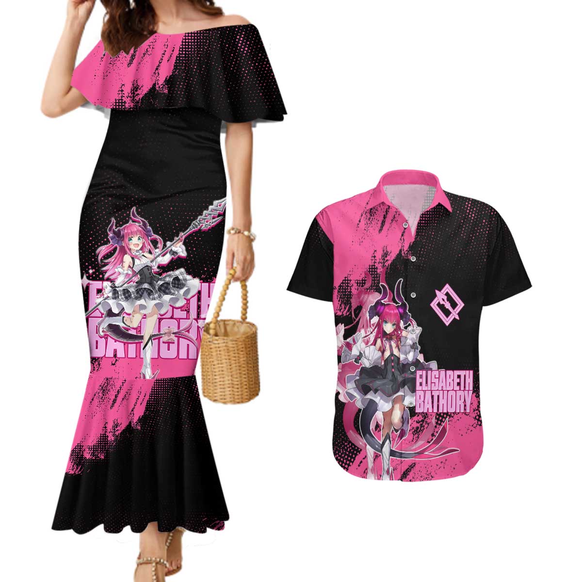 Elisabeth Bathory Fate Grand Order Couples Matching Mermaid Dress and Hawaiian Shirt Gothic Anime Splash Art Style