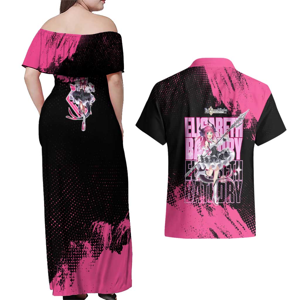 Elisabeth Bathory Fate Grand Order Couples Matching Off Shoulder Maxi Dress and Hawaiian Shirt Gothic Anime Splash Art Style