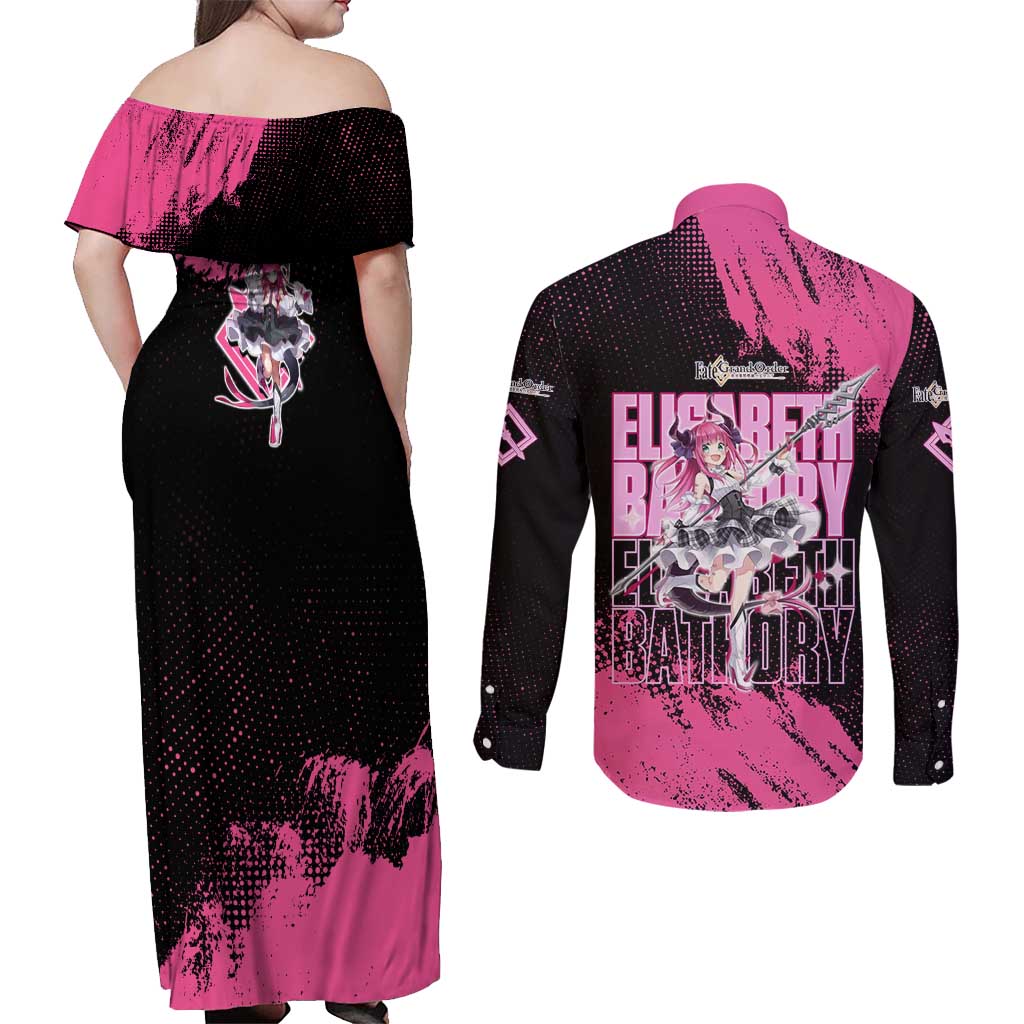 Elisabeth Bathory Fate Grand Order Couples Matching Off Shoulder Maxi Dress and Long Sleeve Button Shirt Gothic Anime Splash Art Style