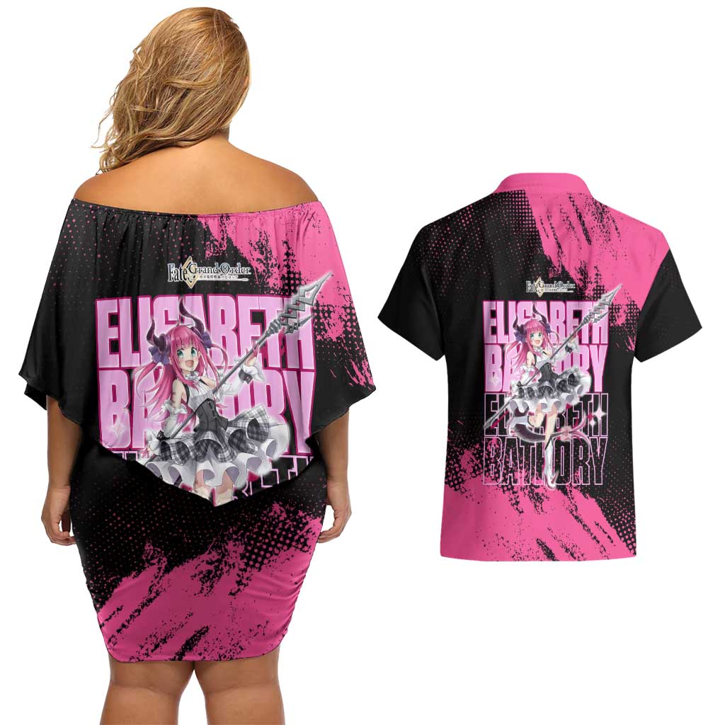 Elisabeth Bathory Fate Grand Order Couples Matching Off Shoulder Short Dress and Hawaiian Shirt Gothic Anime Splash Art Style