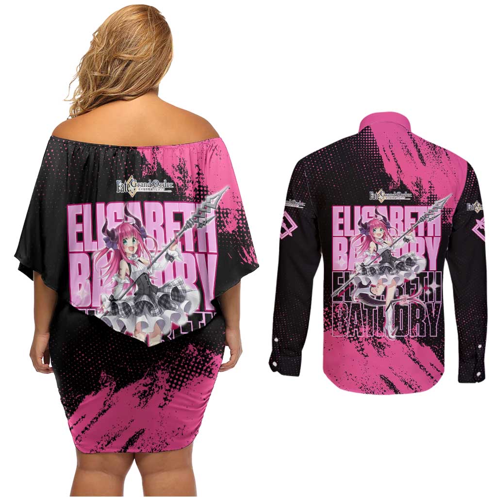 Elisabeth Bathory Fate Grand Order Couples Matching Off Shoulder Short Dress and Long Sleeve Button Shirt Gothic Anime Splash Art Style