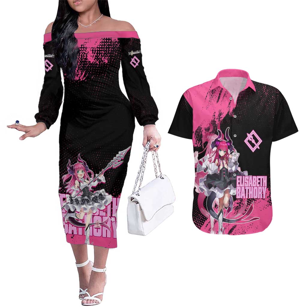 Elisabeth Bathory Fate Grand Order Couples Matching Off The Shoulder Long Sleeve Dress and Hawaiian Shirt Gothic Anime Splash Art Style