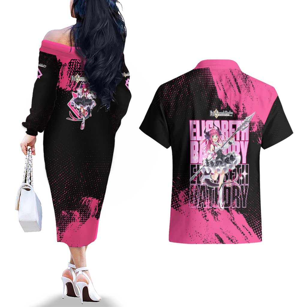 Elisabeth Bathory Fate Grand Order Couples Matching Off The Shoulder Long Sleeve Dress and Hawaiian Shirt Gothic Anime Splash Art Style