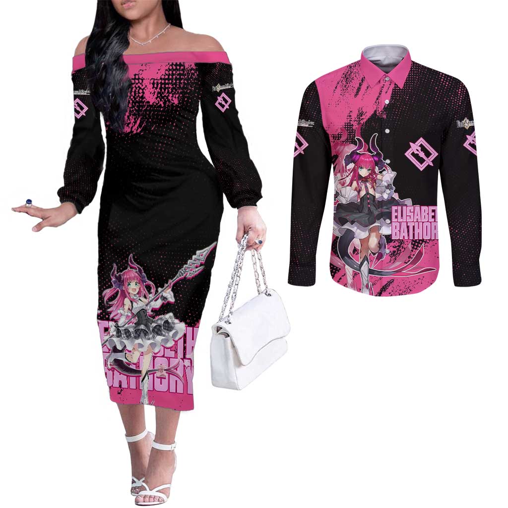 Elisabeth Bathory Fate Grand Order Couples Matching Off The Shoulder Long Sleeve Dress and Long Sleeve Button Shirt Gothic Anime Splash Art Style