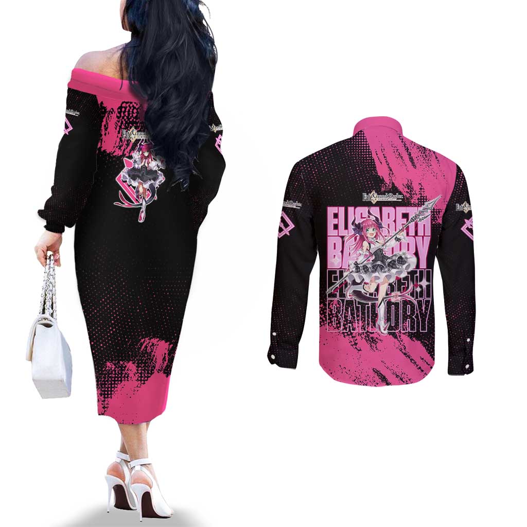 Elisabeth Bathory Fate Grand Order Couples Matching Off The Shoulder Long Sleeve Dress and Long Sleeve Button Shirt Gothic Anime Splash Art Style