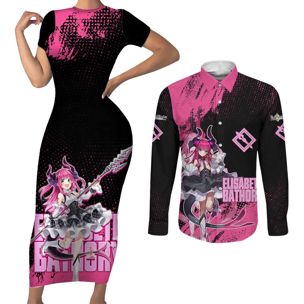 Elisabeth Bathory Fate Grand Order Couples Matching Short Sleeve Bodycon Dress and Long Sleeve Button Shirt Gothic Anime Splash Art Style